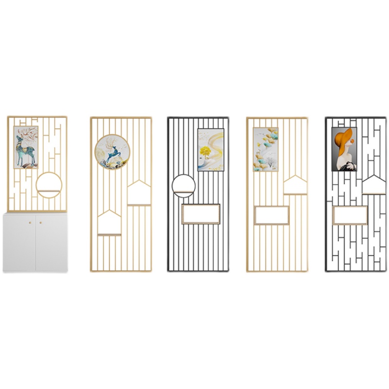 新中式屏風(fēng)不銹鋼隔斷輕奢金屬客廳現(xiàn)代簡約玄關(guān)餐廳裝飾定制